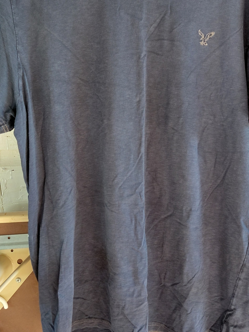 American Eagle Outfitters Men's Dark Blue Short Sleeve Tee with Embroidered Logo